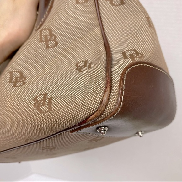 Dooney & Bourke Brown Monogram Leather and Canvas Shoulder Bag Tote Purse - Picture 13 of 16